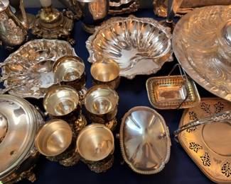 Silver Plate Jefferson Cups Shell Bowls Pierced Basket Small Trays Dishes Vintage Silverplate Lot