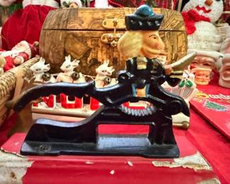 Antique Cast Iron Figural Nutcracker Punch Jester Character Victorian Iron Nut Cracker Kitchen Tool Collectible