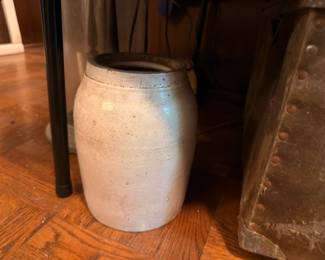 Large Antique Stoneware Crock Churn Salt Glazed Cream Grey Pottery Vintage Farmhouse Kitchen Storage