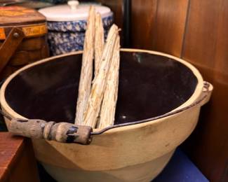 Large Antique Copper Apple Butter Kettle Cauldron Iron Bail Handle Primitive Farmhouse Fireplace Vintage Cookware