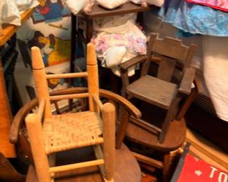Vintage Childs Wood Rocking Chair Small Wood Chair Stuffed Animals Toys Childrens Room Furniture Nursery Decor
