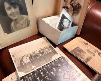 Vintage Photographs Black White Portraits Old Family Photos Newspaper Clippings Photo Album Ephemera Antique Collection