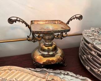 Brass Ornate Footed Compote Stand Square Top Decorative Handles Victorian Antique