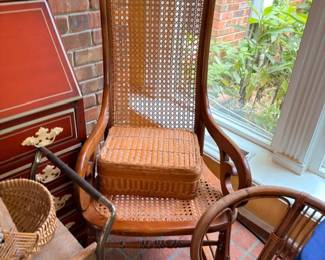 Victorian Cane Back Rocking Chair Carved Wood Frame Antique Porch Rocker Vintage Furniture