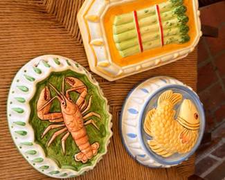 Vintage Ceramic Food Wall Plates Asparagus Dish Lobster Plate Fish Plate Kitchen Wall Decor Italian Majolica Style Collectible Set