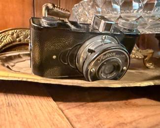 Vintage Falcon Miniature Camera Black Leather Case Chrome Lens 1950s Photography Equipment Collectible Antique Film Camera