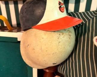 Vintage Folk Art Painted Bird Figure Baseball Cap Puffin Wood Carved Decoy Style Whimsical Decor Collectible