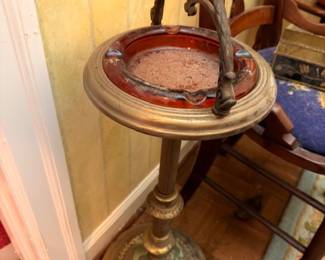 Vintage Brass Standing Ashtray Pedestal Base Handle Smoking Stand Mid Century Tobacciana Collectible