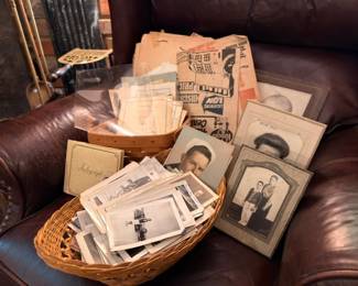 Basket Vintage Photographs Old Black White Photos Portraits Ephemera Collection Antique Family Photos