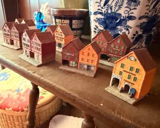 Miniature Village Houses Collection Ceramic Buildings Blue White China Vase Vintage Christmas Village Display Collectible Figurines
