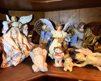 Angel Fairy Figurine Collection Porcelain Ceramic Painted Wings Musical Instruments Cherub Baby Figures Shelf Display Collectible Lot