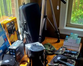 Camera equipment and spotting scope. 