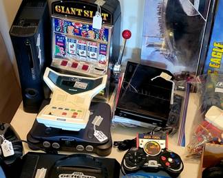 Gaming consoles. Sega Genesis, Xbox 360, Nintendo, and Wii. Some incomplete. 