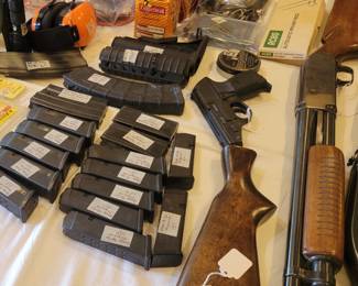 Glock, Ruger, AR15 and AK47 magazines. Revolver speed loaders.