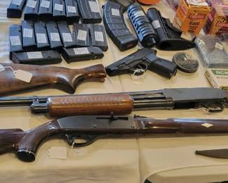 Remington Nylon 66 .22LR rifle and vintage Sears 12 gauge shotgun. 