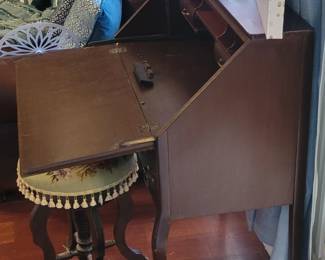 Antique desk and stool. 