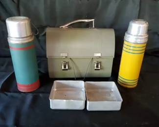 The American Thermos Bottle Company Lunch Box And Belkamp Blue Grass Thermos