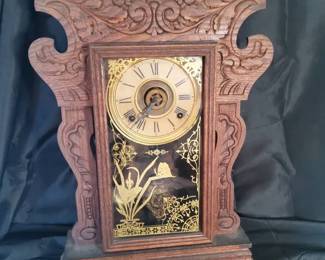 Antique Ornate Carved Wood Parlor Clock  Sessions Gingerbread Mantel Clock