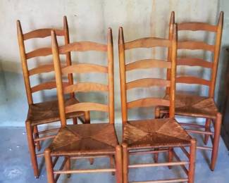 Rustic Oak Ladder Back Chairs With Rush Seats