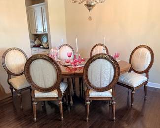 Jeffco Louis XV dining table with 3 leaves and 8 chairs