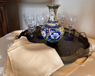 Louis Weston cobalt footed stemware, silk etoile