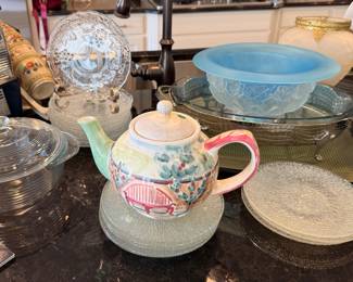 Michael Sparks teapot, William Adams frosted bowl with silver plated foot