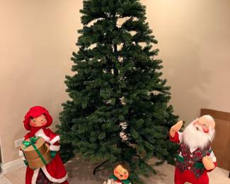 Vintage Annalee dolls and prelit Christmas tree