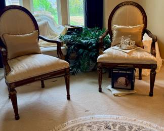 Jeffco Louis XVI arm chairs and silver plated wine/sake set