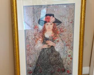 Edna Hibel print in gold frame