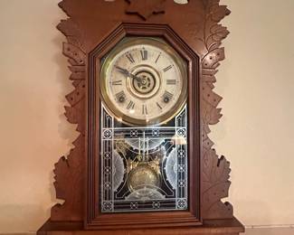$125 Antique 21.5”T Gingerbread mantle Clock