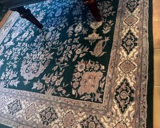 $590 Emerald Wool Hand Knotted Oriental Area Rug- Indo Kashan Traditional 133”x96”