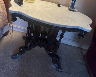 $495 Marble Turtle Top Antique Table 36x23x38