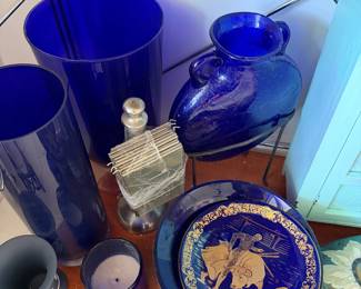 blue glass objets from Greece and Spain