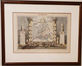 Antique 19th century Lithograph of 1770 map of Europe by Zalta