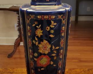 Vintage Midcentury Cobalt Vase Form Lamp atop a Brass Base 