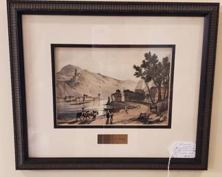 19th Century Engraving St. Goar on the Rhine; Archival Mounts and UV Protective Glass