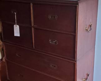 ca. 1900 British Colonial Campaign Teakwood Chest. From Rangoon, Burma ; sourced from Golden Triangle, Chicago