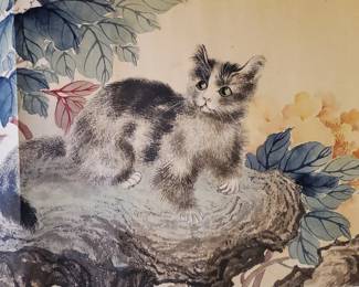 Painting on silk, Detail of Cat