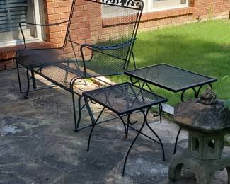 Vintage Iron Outdoor Glider and nesting tables