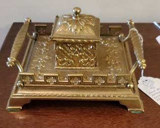 Antique Solid Brass Inkwell