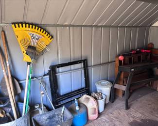 Rakes, shovels, gas cans, etc.