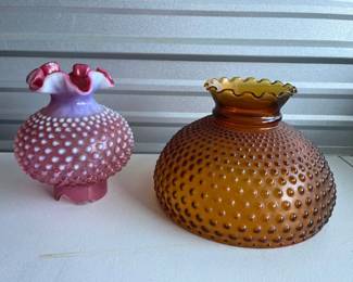 97 FentonGlassHobnailLampshadeAmberHobnailGlassLampshade