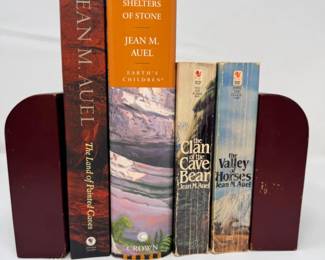 149 BurgundyLeatherGoldBookendsJeanMAuelBooks