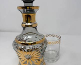 255 MidCenturyBohemianGoldDecanterRocksGlass