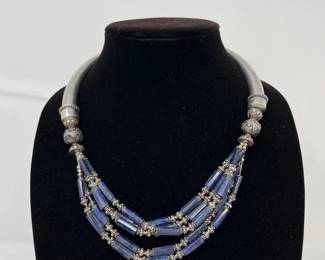 271 SterlingSilverLapisLazuliCollarStyleBeadedLapisNecklaces