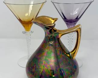 284 PearlChinaCoHandDecorated22KGoldPitcherGlasses