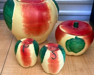 33 6PieceHullPotteryBlushingAppleCanisterSetSaltPepper