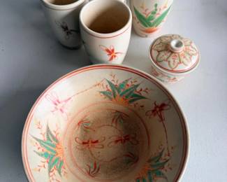 74 DragonflyColorfulPotteryCupsBowlSets