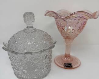 176 LenoxPinkImperialGlassEAPGDaisyButtonLiddedDish