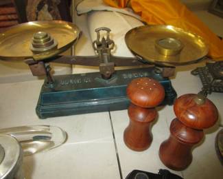 Antique scale, Mid Century salt and pepper